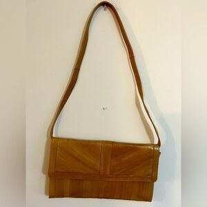 Vintage Tan Eelskin Shoulder Bag made in Korea Detachable Shoulder Strap